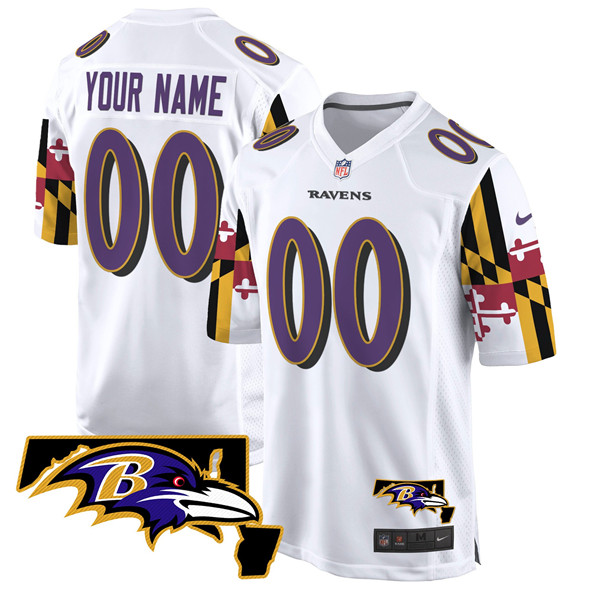 Men's White Baltimore Ravens Active Player Custom Maryland Flag Vapor Limited Football Game Jersey